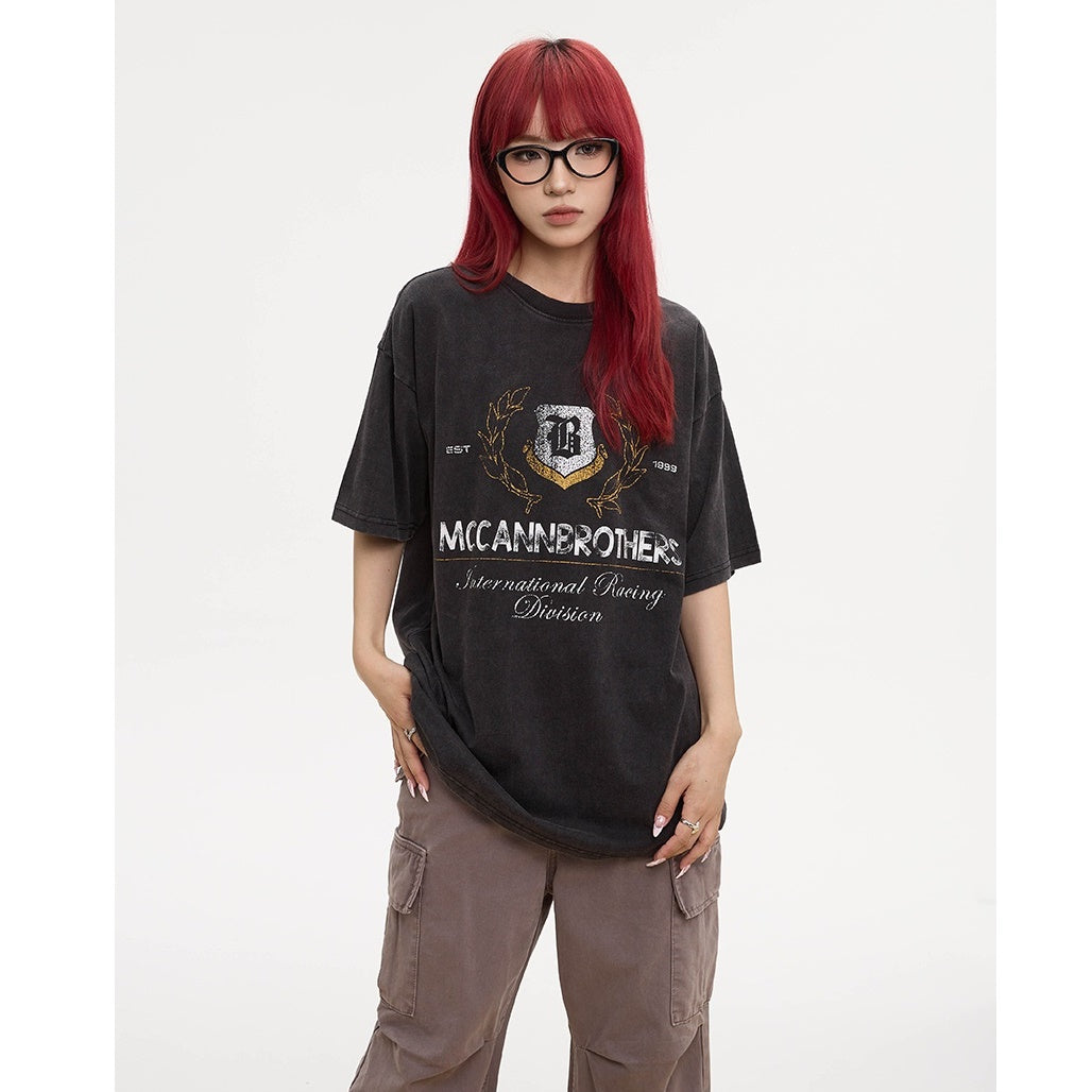 Vintage Washed Distressed Letter Print T-shirt AP7002