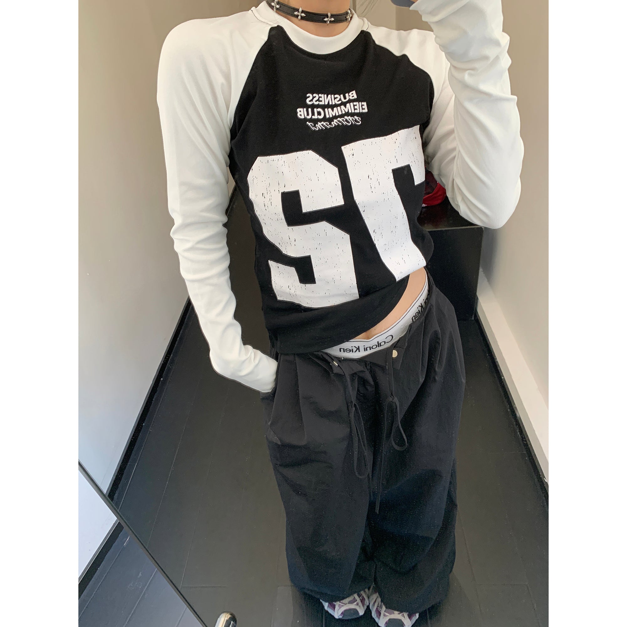 Slim Contrast Letter Long-sleeved T-shirt MW9303