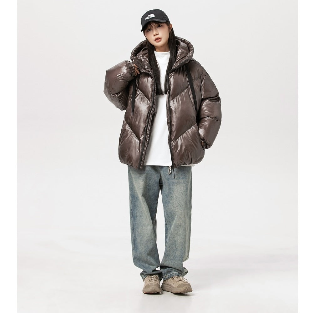 Loose Hooded Shiny Padded Jacket MW9657