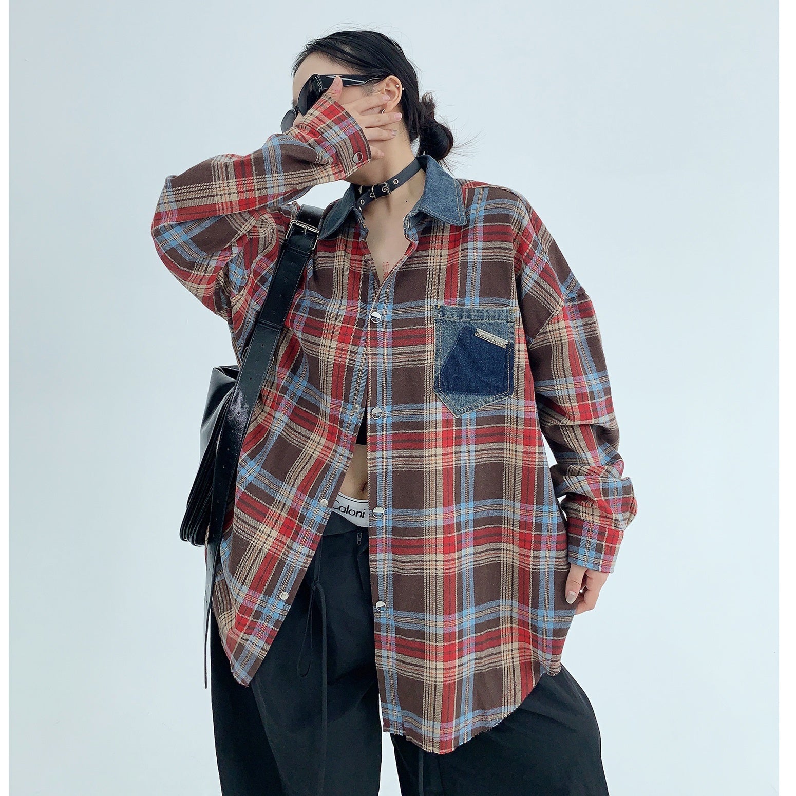 Retro Oversize Plaid Long-sleeved Shirt MW9435