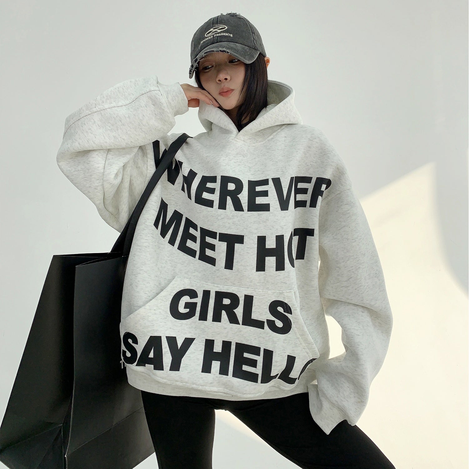 Letter Print Oversize Pullover Hoodie MW9826