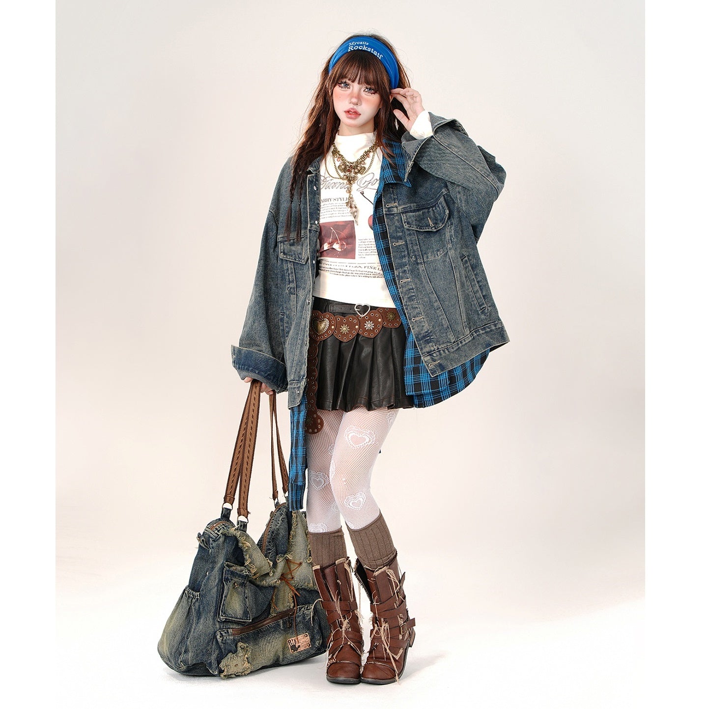 Fake Shirt Layered Loose Denim Jacket KK2006