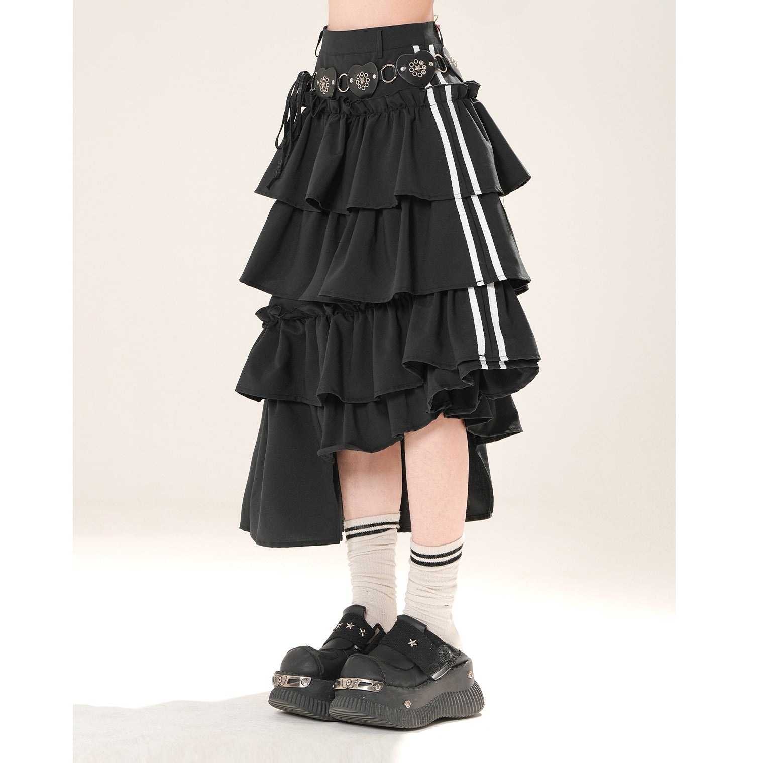 Asymmetry Side Line Tiered Skirt KK2036