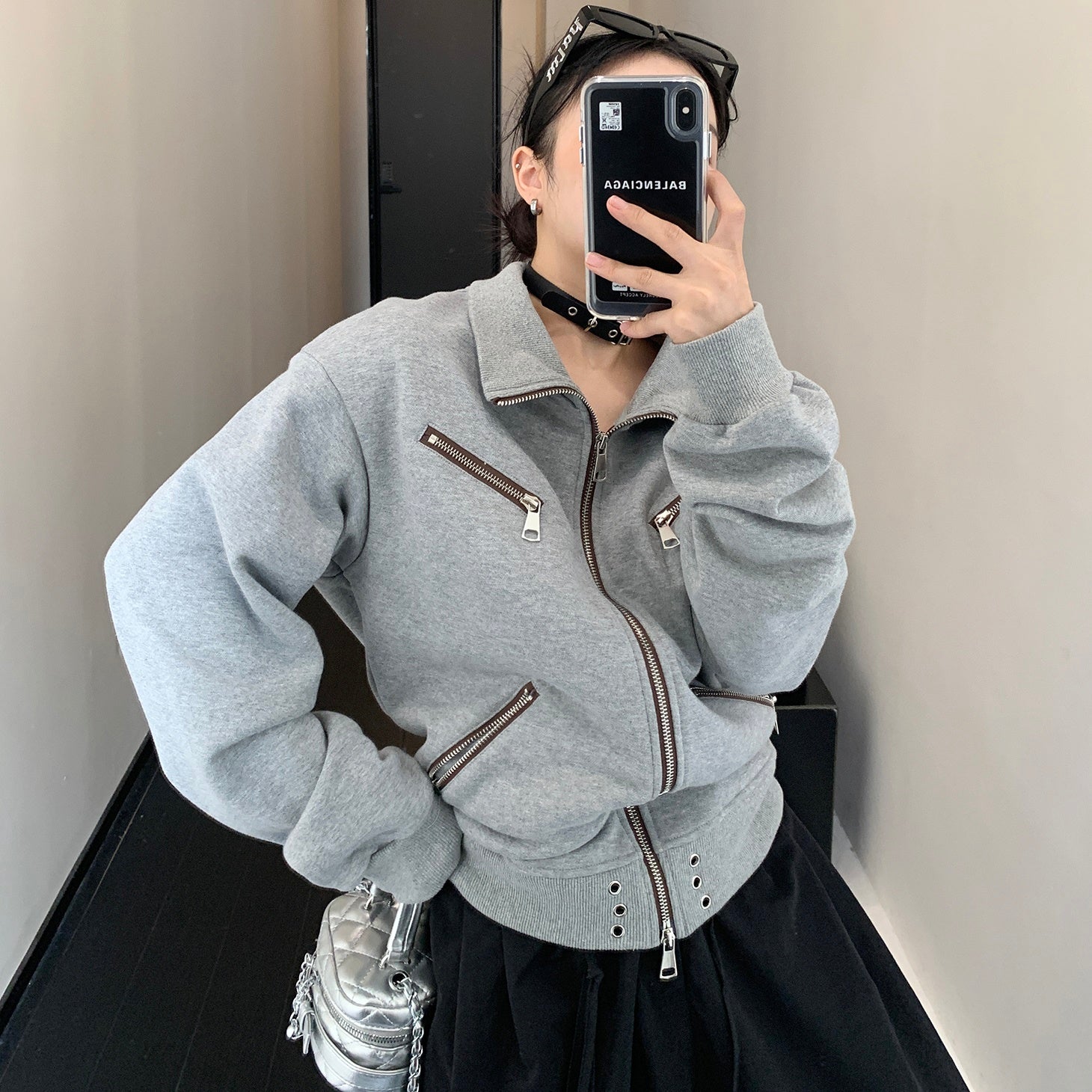 Stand Collar Short Zipper Sweat Jacket MW9468