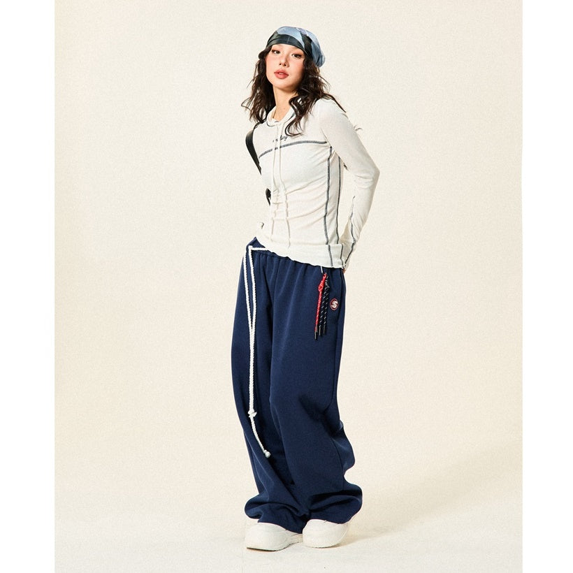 Braided Rope Loose Straight Sweatpants YS014