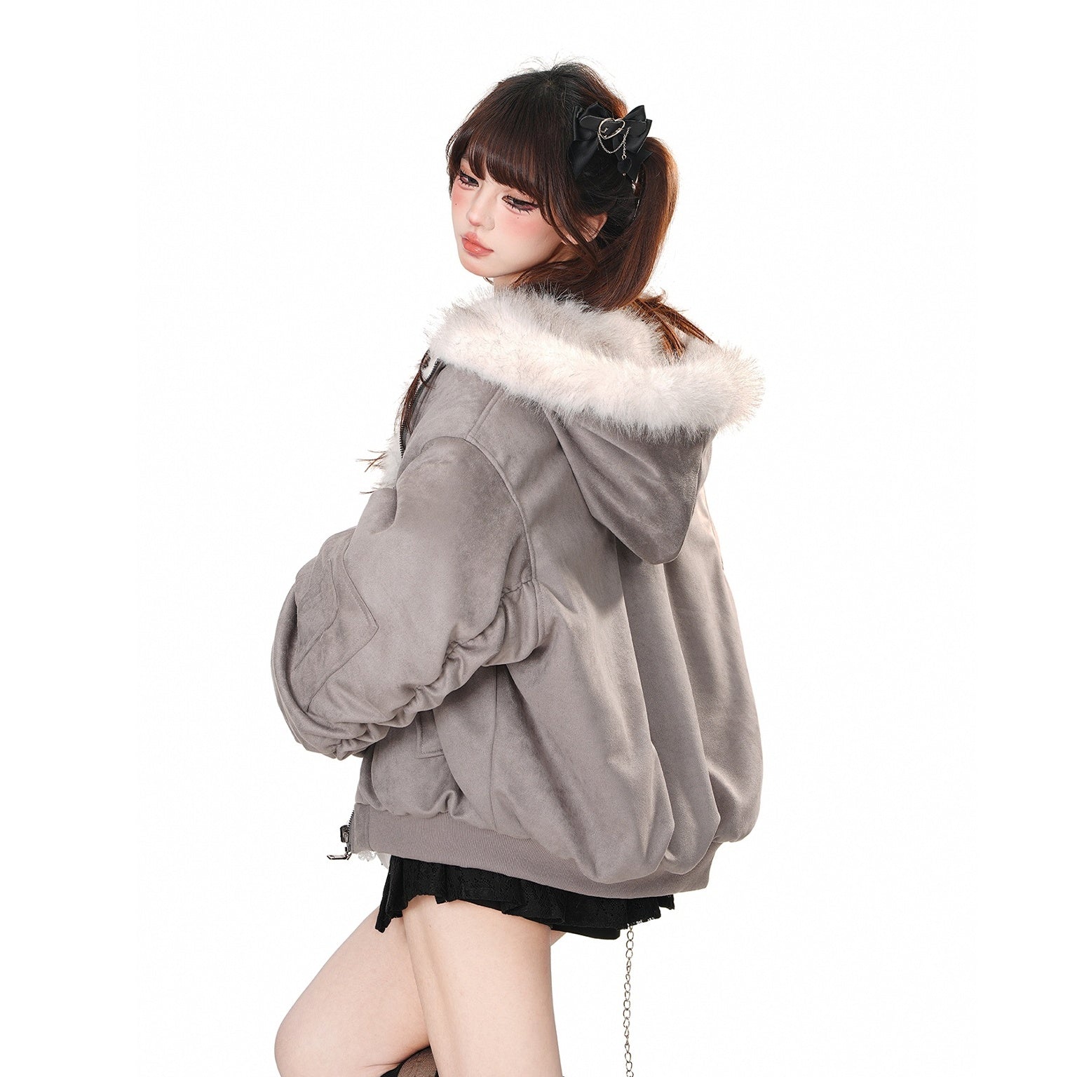 Hooded Reversible Plush Jacket KK2022