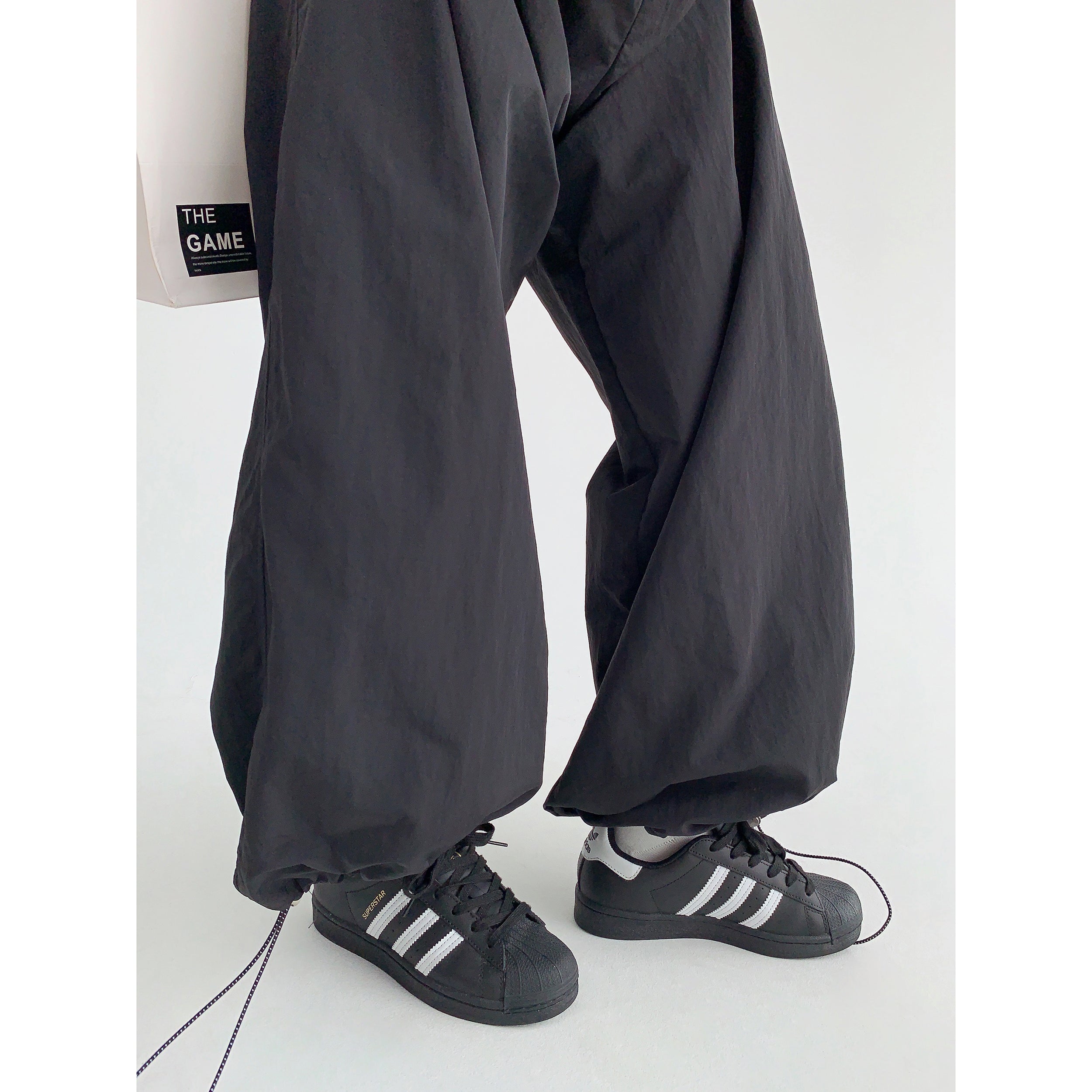 Strap Waist Wide-Leg Drawstring Pants MW9128