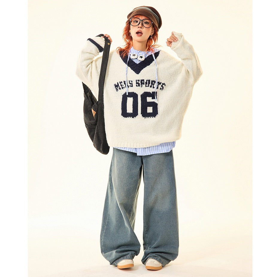 Vintage College Style Monogram Embroidered Sweater MW9428