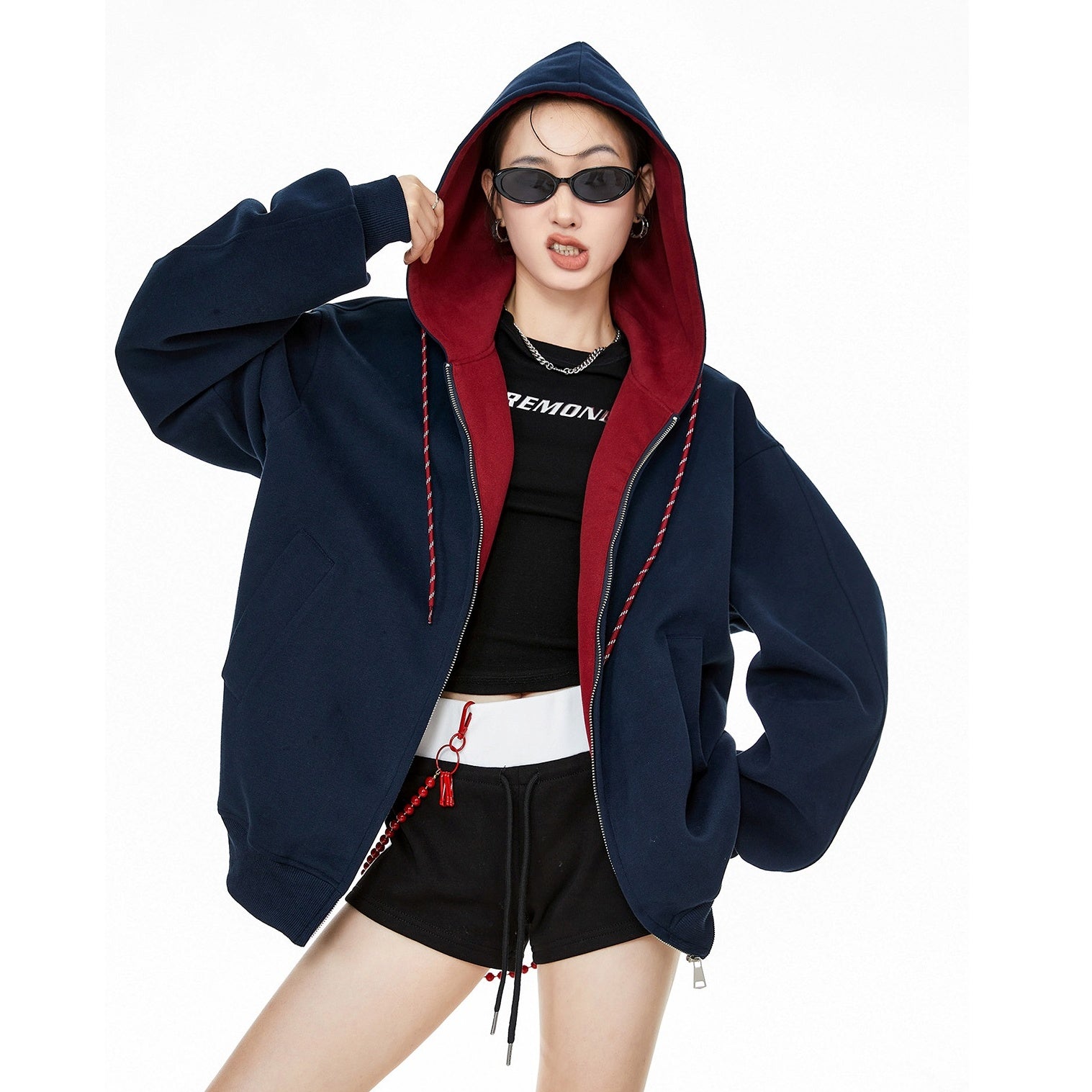 Contrast Color Hooded Sweat Jacket IC9008