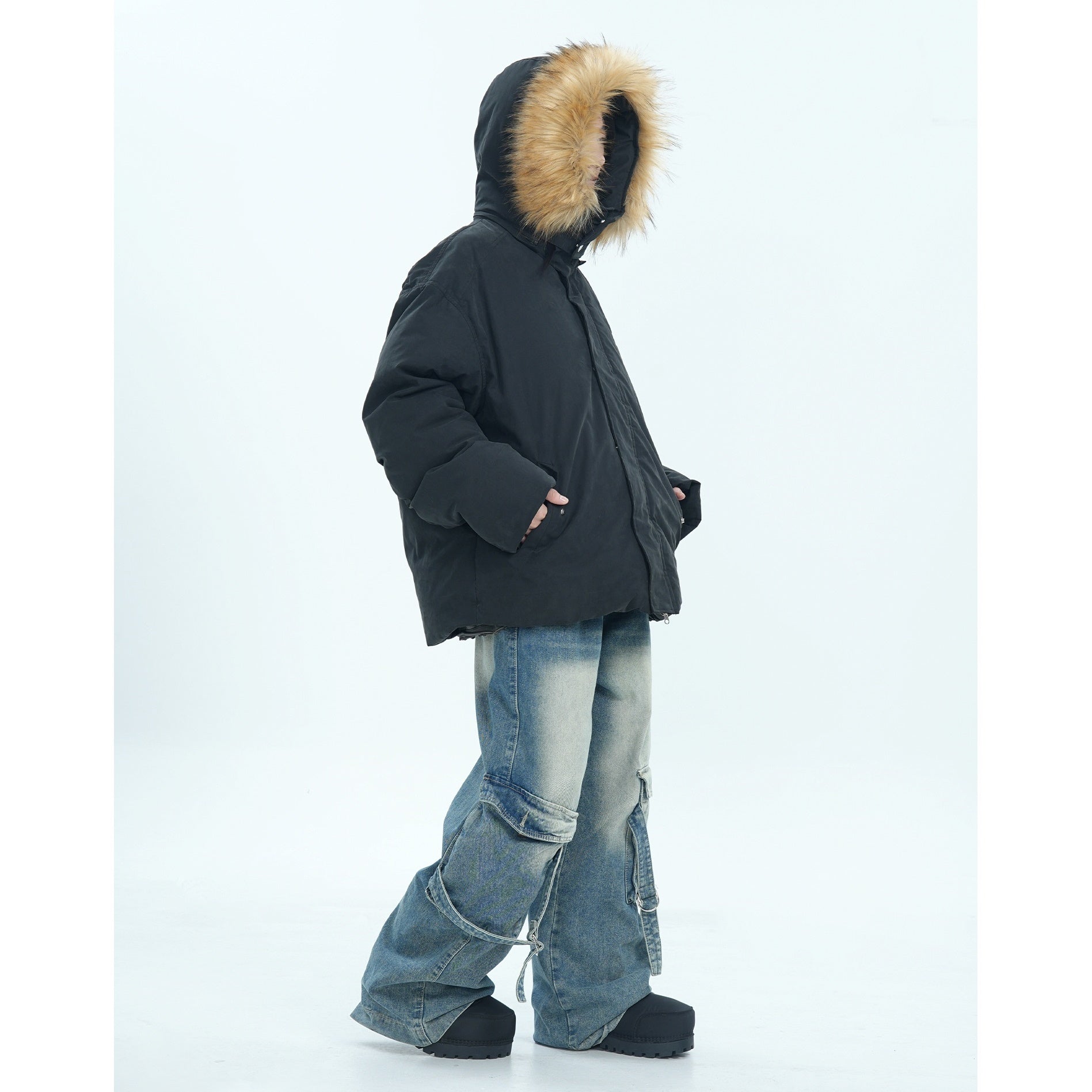 Fur Collar Simple Hooded Padded Jacket MW9670