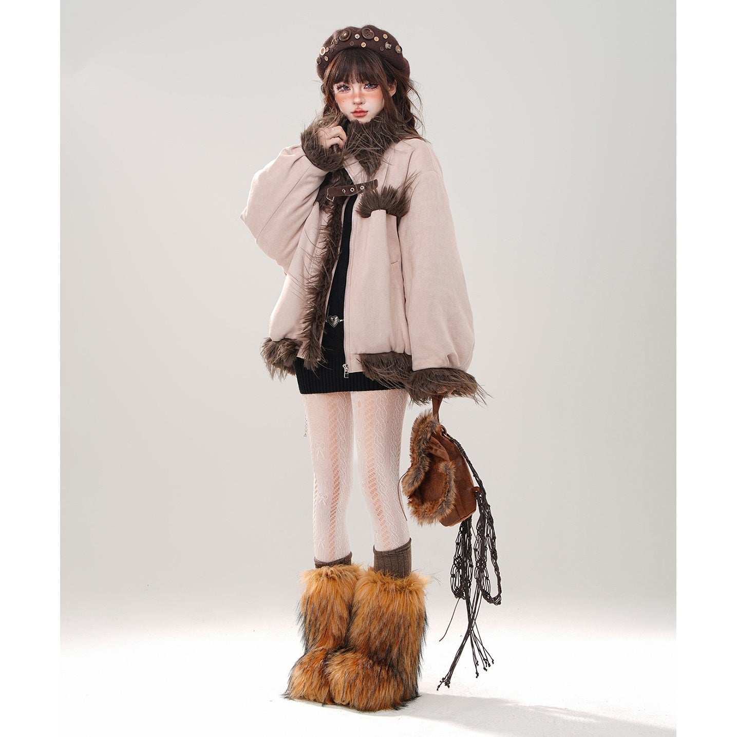 Fur Plush Stand Collar Jacket KK2020