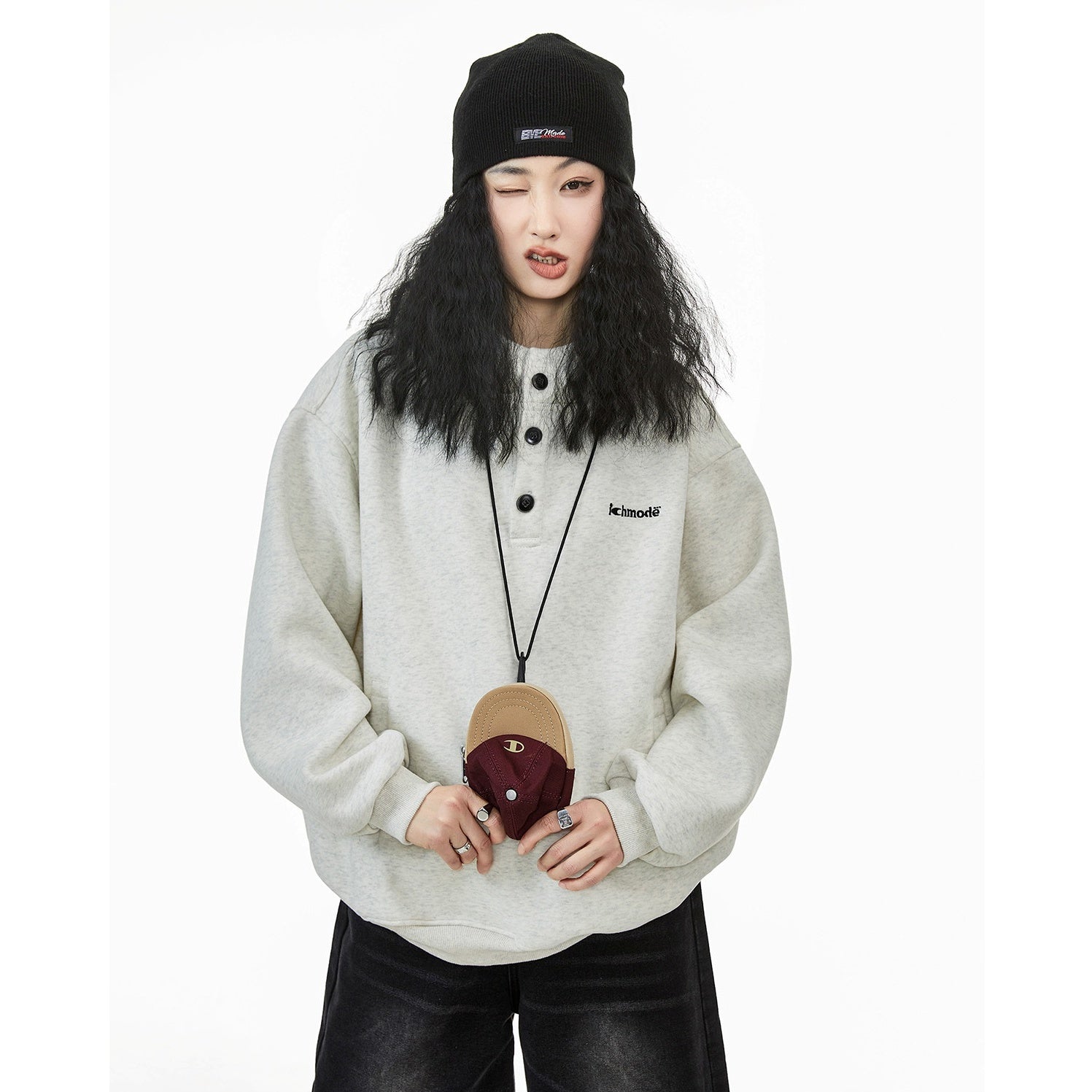 Half-Button Hooded Sweat Pullover IC9010