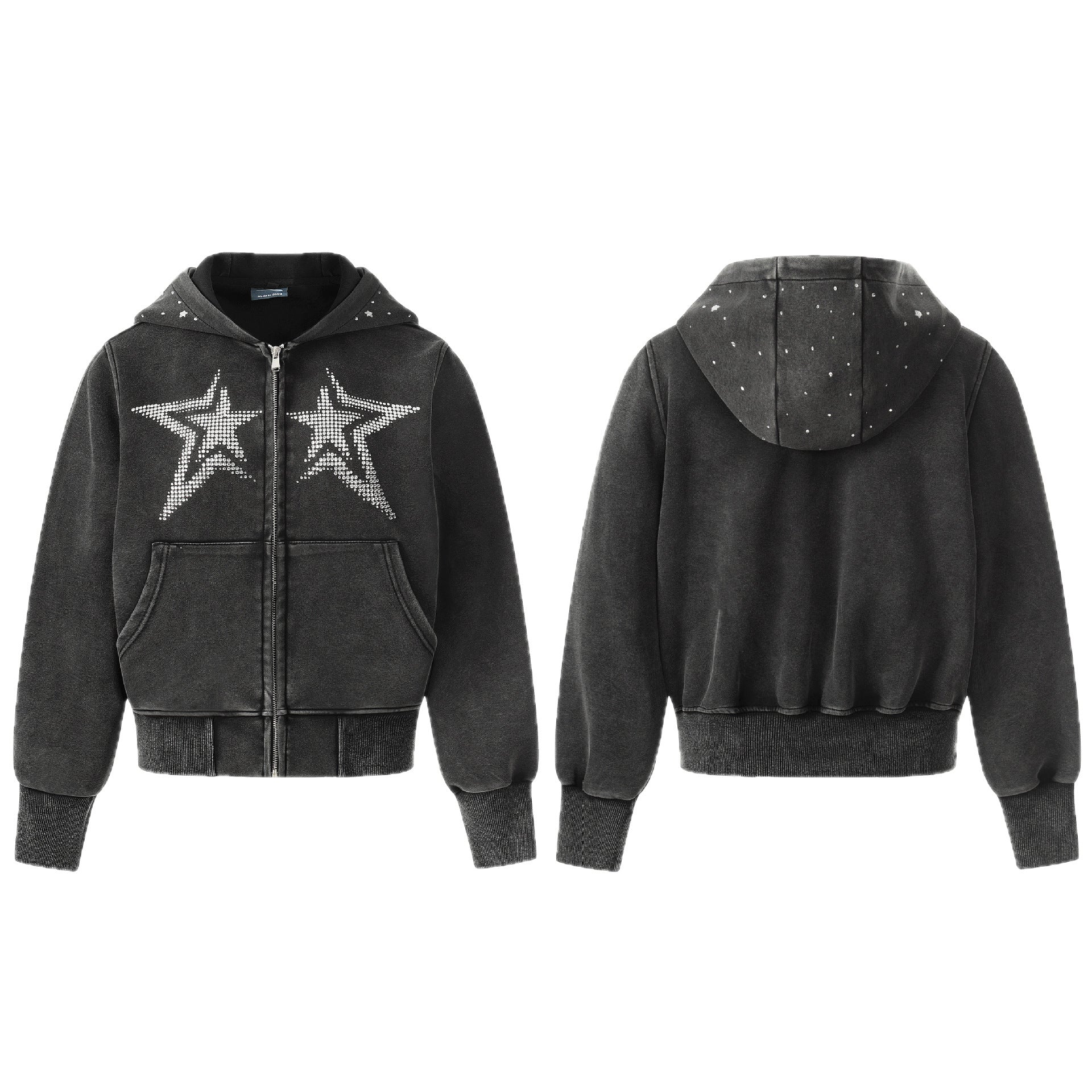 Rhinestone Star Decoration Hooded Parka MW10387