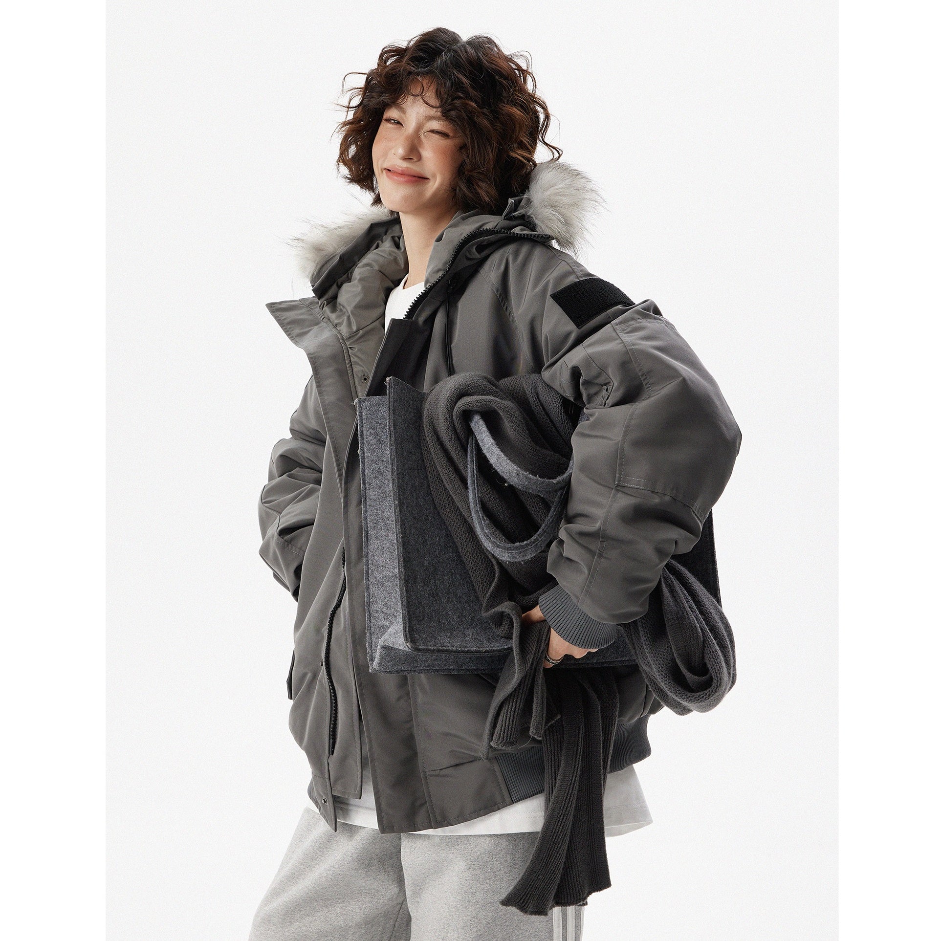 Fur Collar Padded Hooded Work Zipper Jacket MW9624