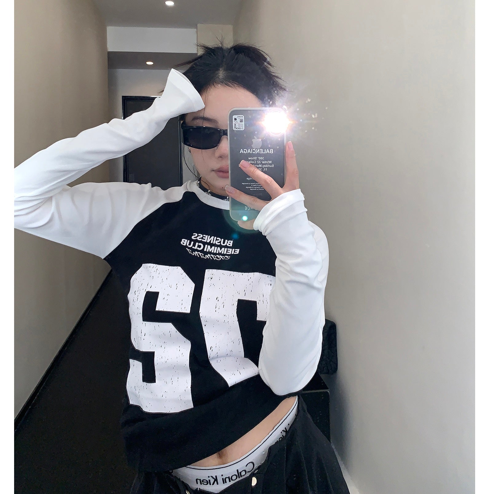 Slim Contrast Letter Long-sleeved T-shirt MW9303