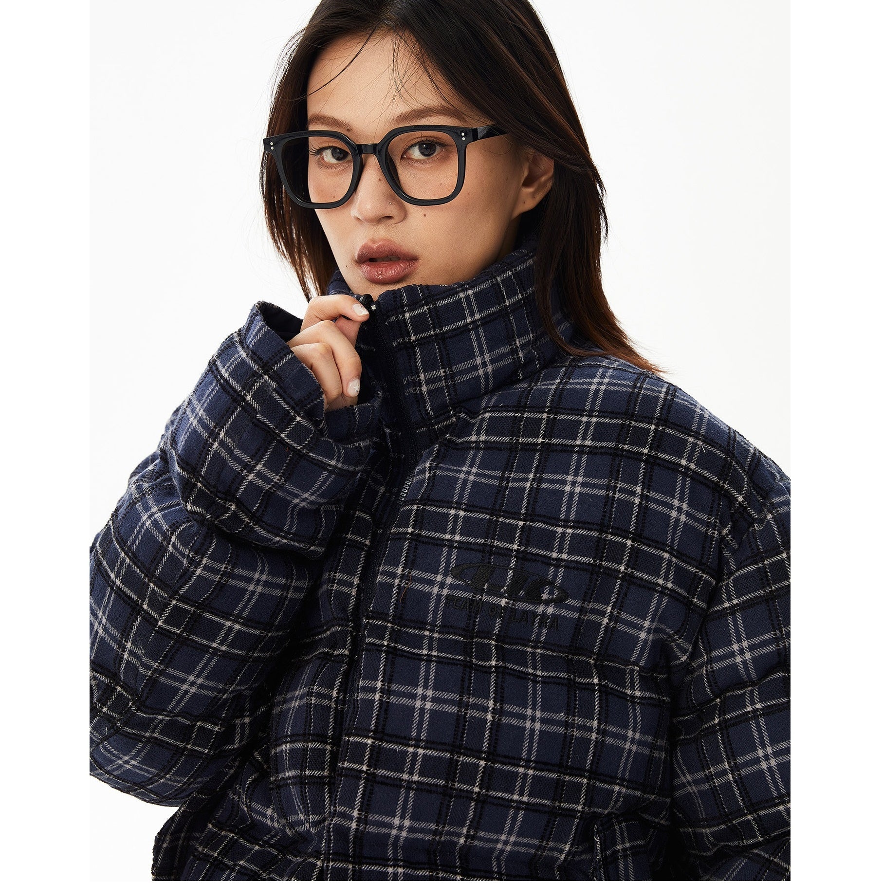 Plaid Reversible Stand Collar Padded Short Jacket MW9623