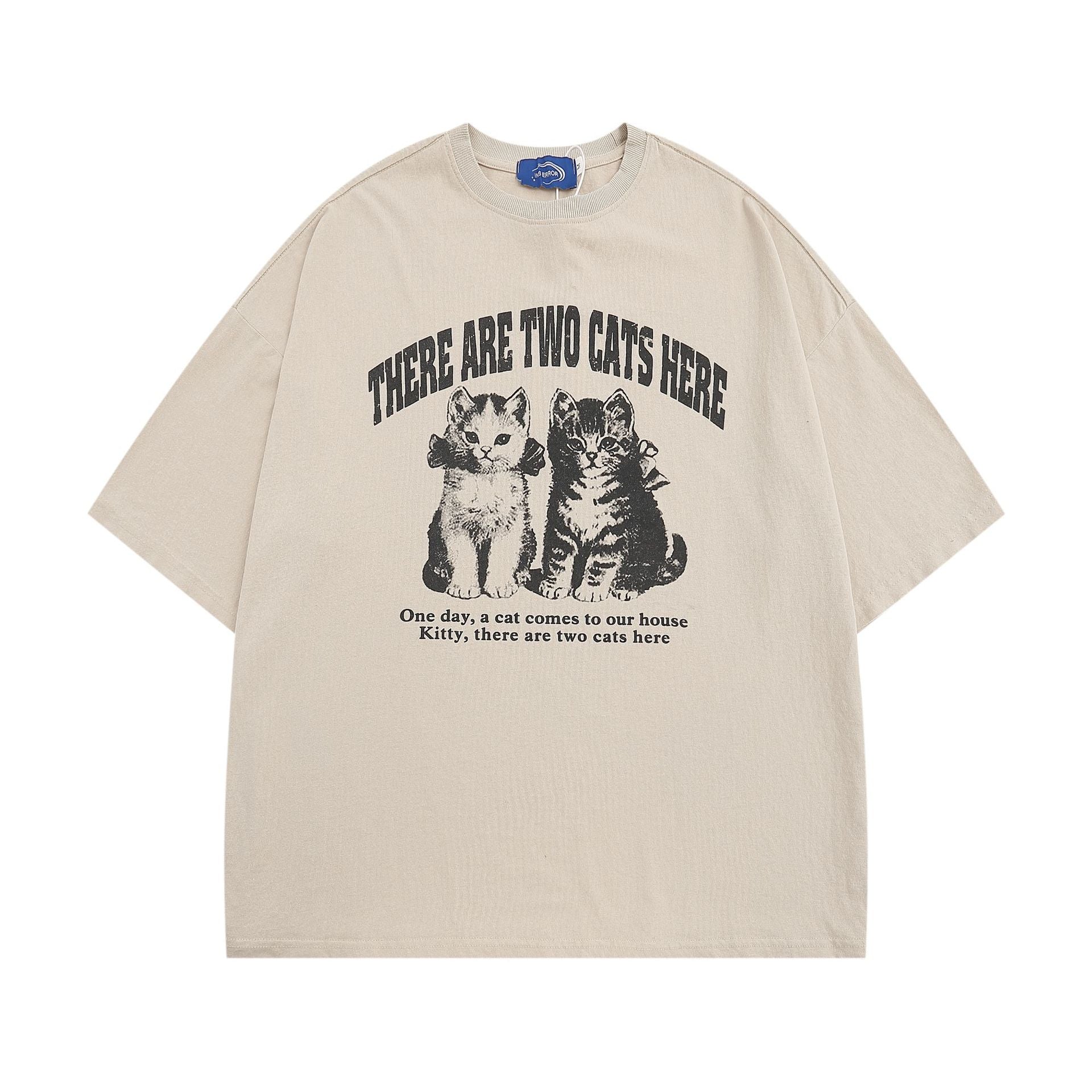 Washed Cat Print Oversize T-shirt HG7054