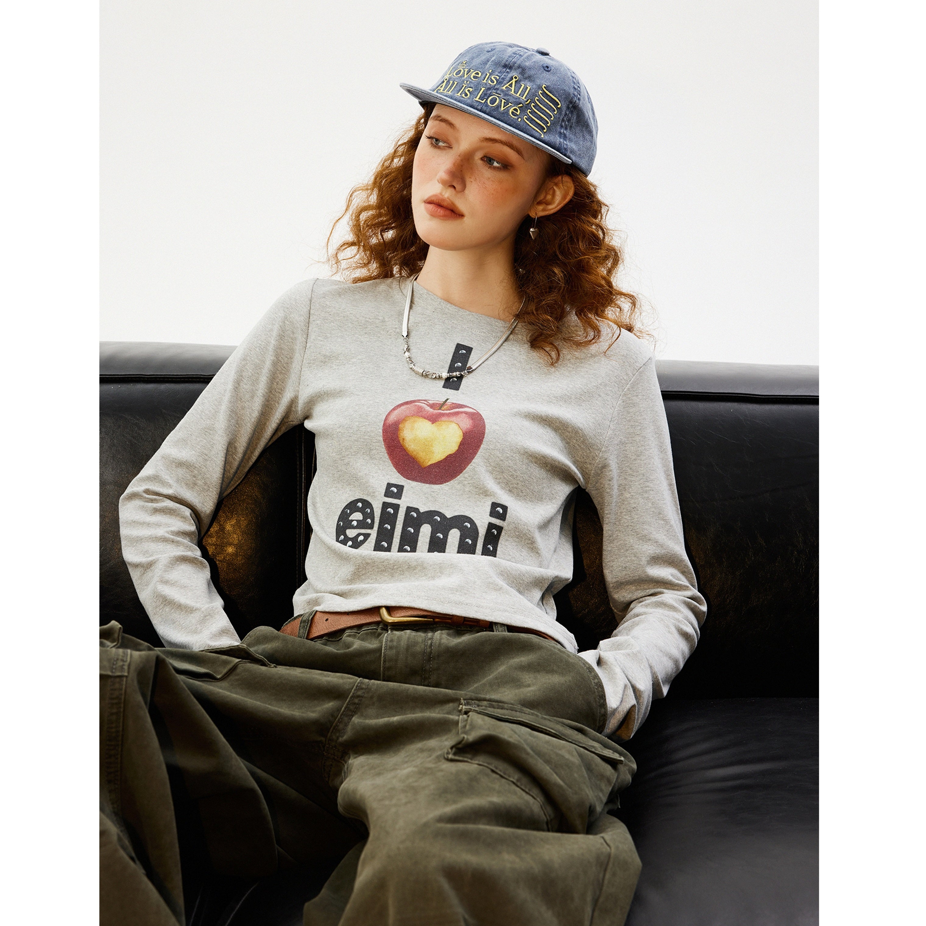 Apple Letter Print Long Sleeve T-Shirt MW9916