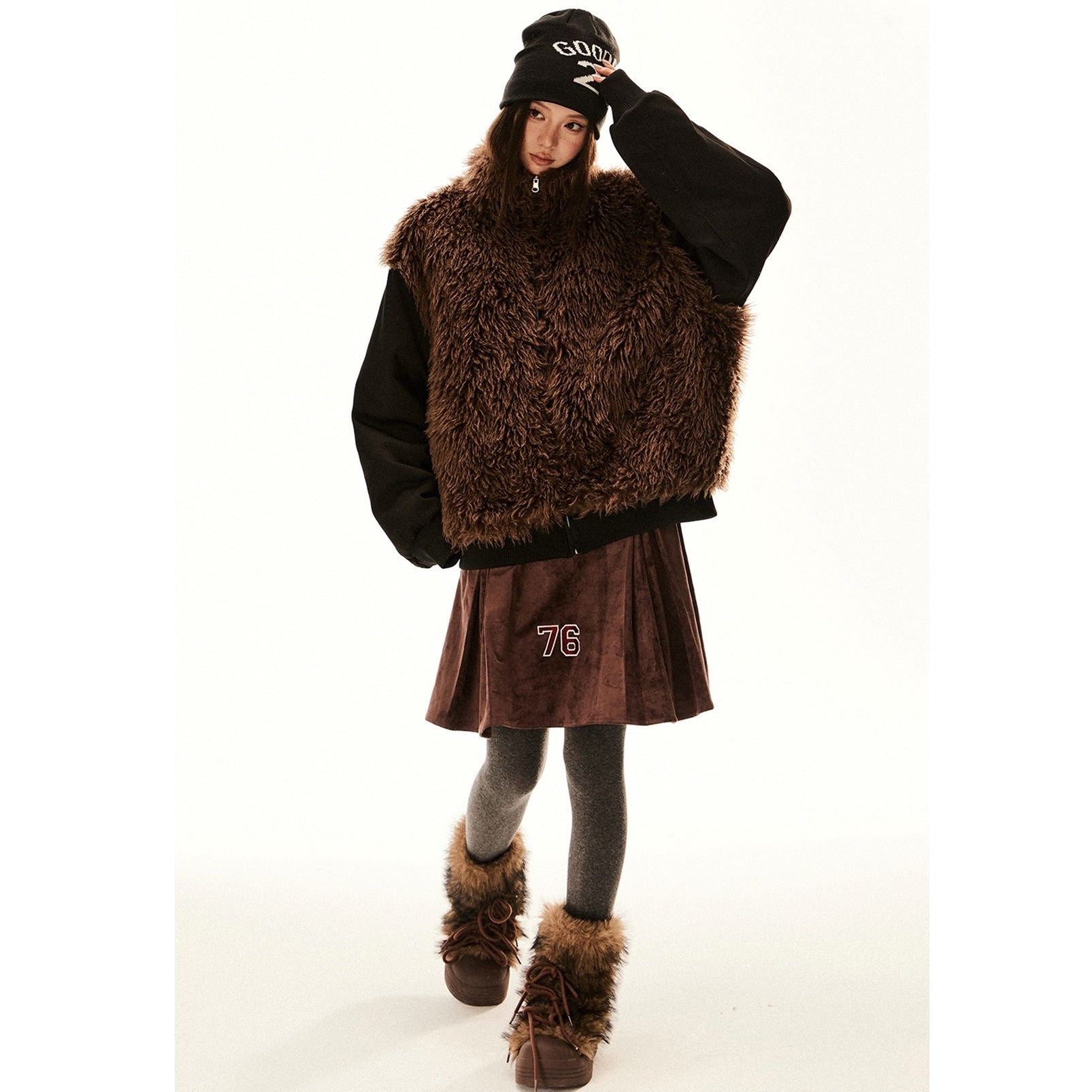 Eco Fur Switching Reversible Zipper Jacket EZ209