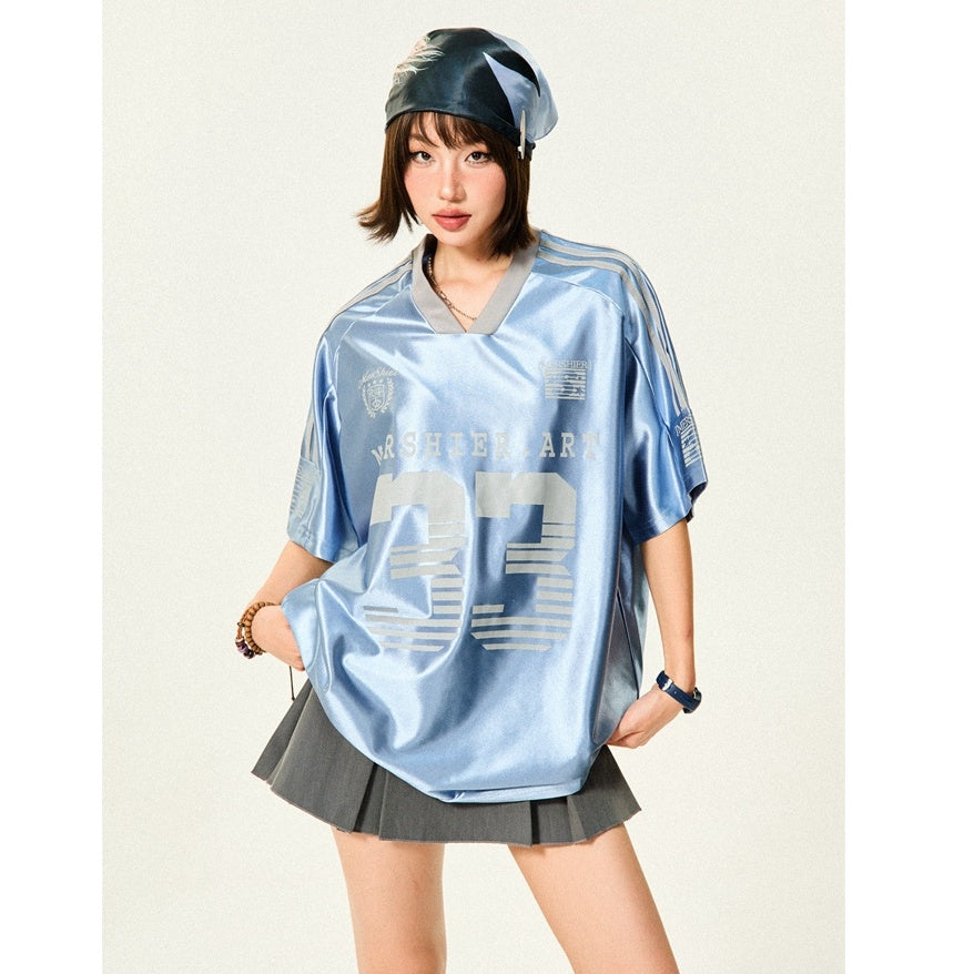 V-neck 33-Letter Sports Style T-shirt MW10104