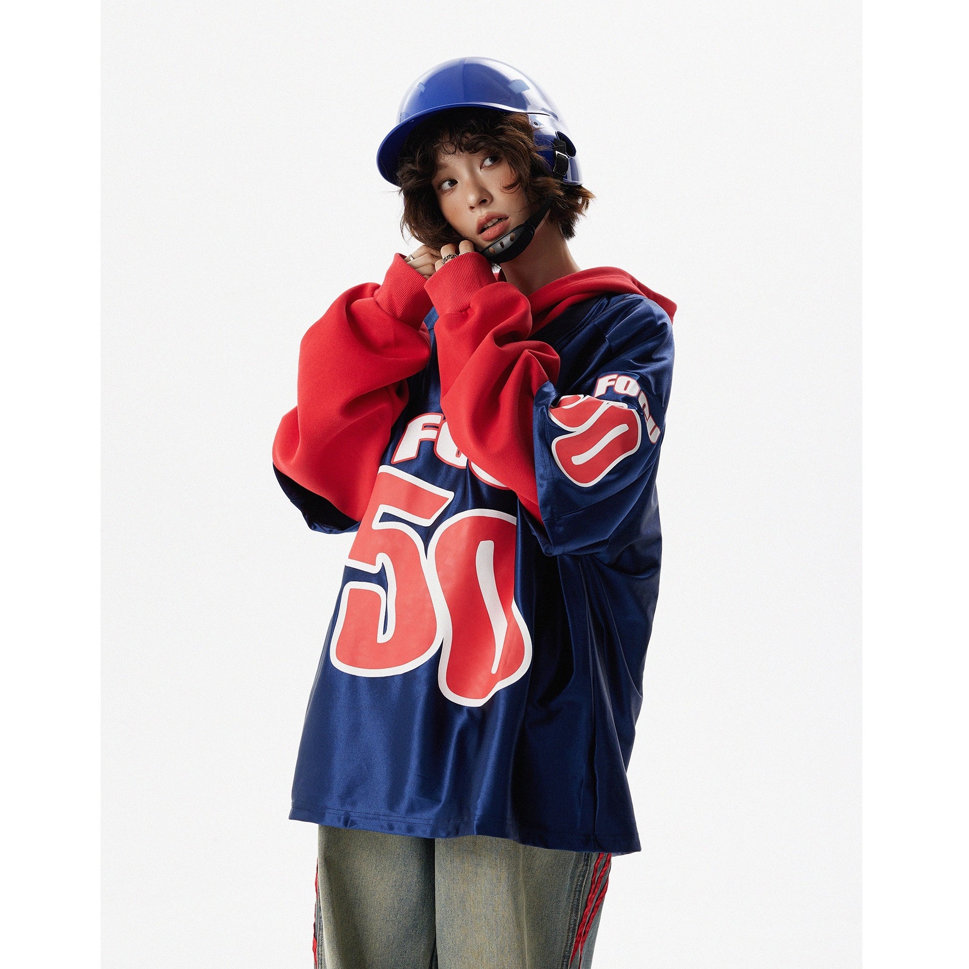 Fake Layered Sports Style Hoodie MW9626