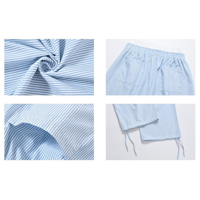 Double Waist Striped Wide-legged Long ＆ Short Pants MW9269