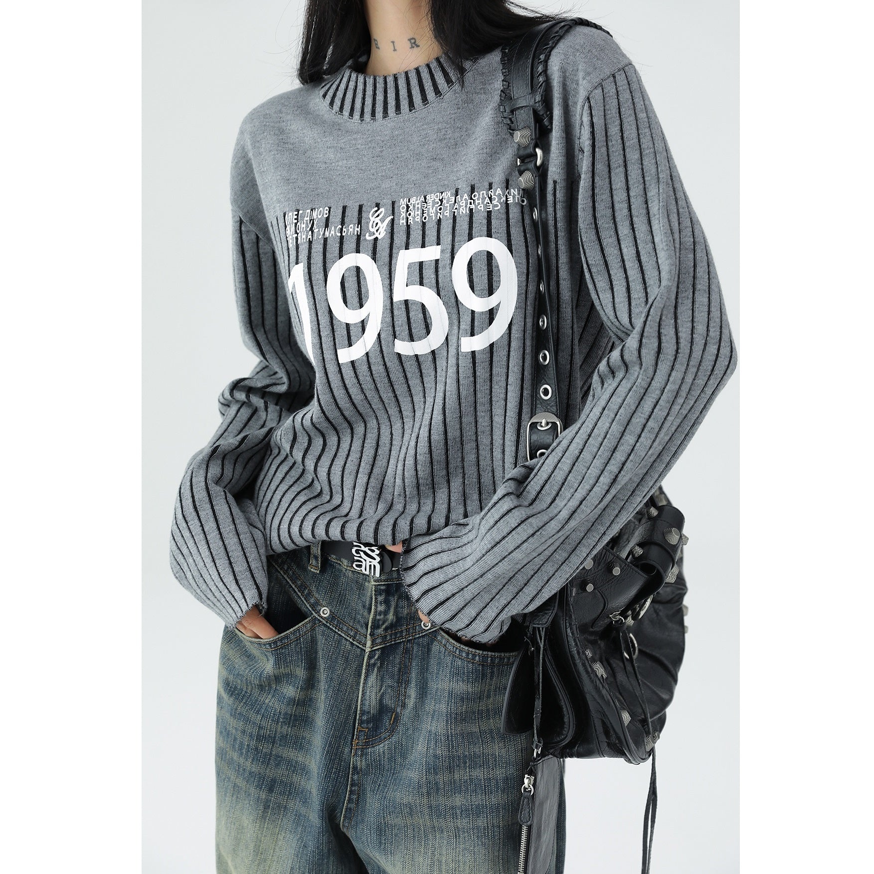 Vintage Striped Monogram Print Knit AC7077