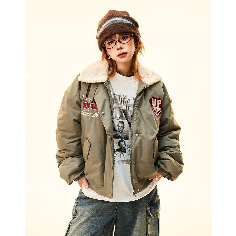 Boa Lapel Appliqué Patch Padded Jacket MW9704