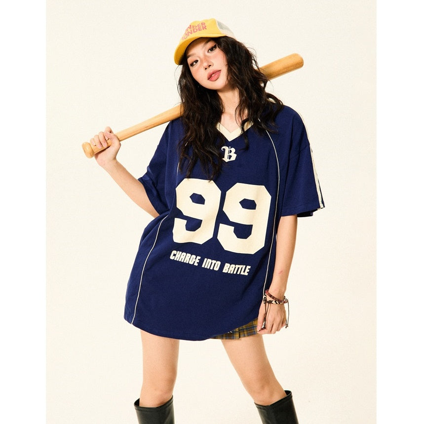 V-Neck Soccer Uniform Style Casual T-Shirt YS7002