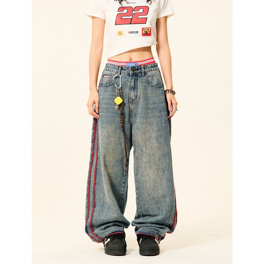 Side Parallel Bar Stitching Loose Straight Jeans YS7005