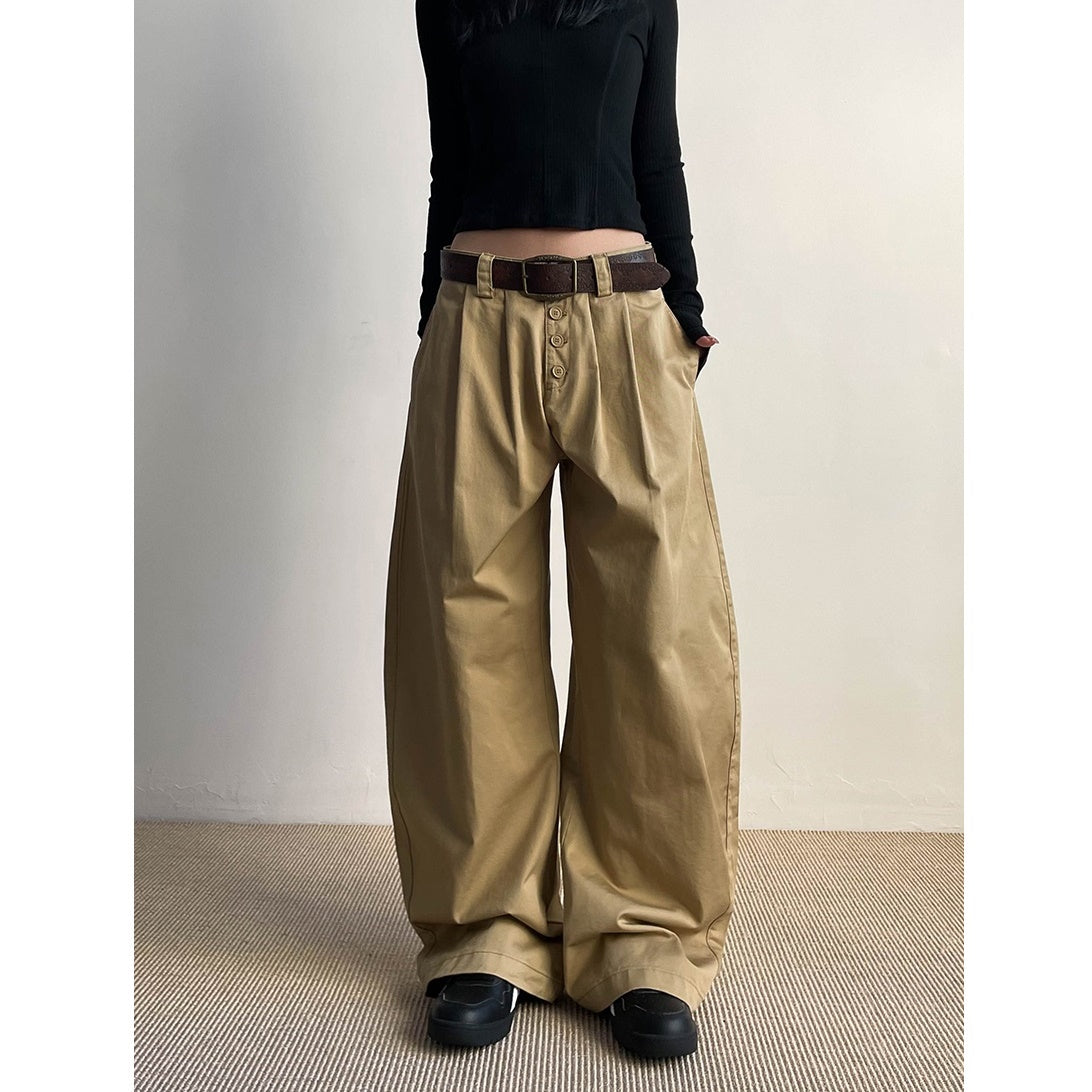 Button Front Pleated Wide-leg Pants MW9733