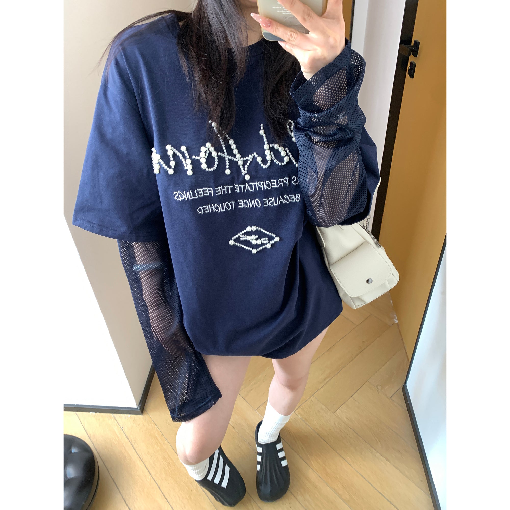 Fake Layered Mesh Sleeve Long T-Shirt MW9905