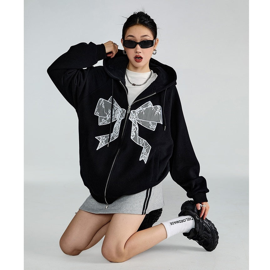 Bow Stitch ZIP-Up Hooded Sweat Parka MW9322