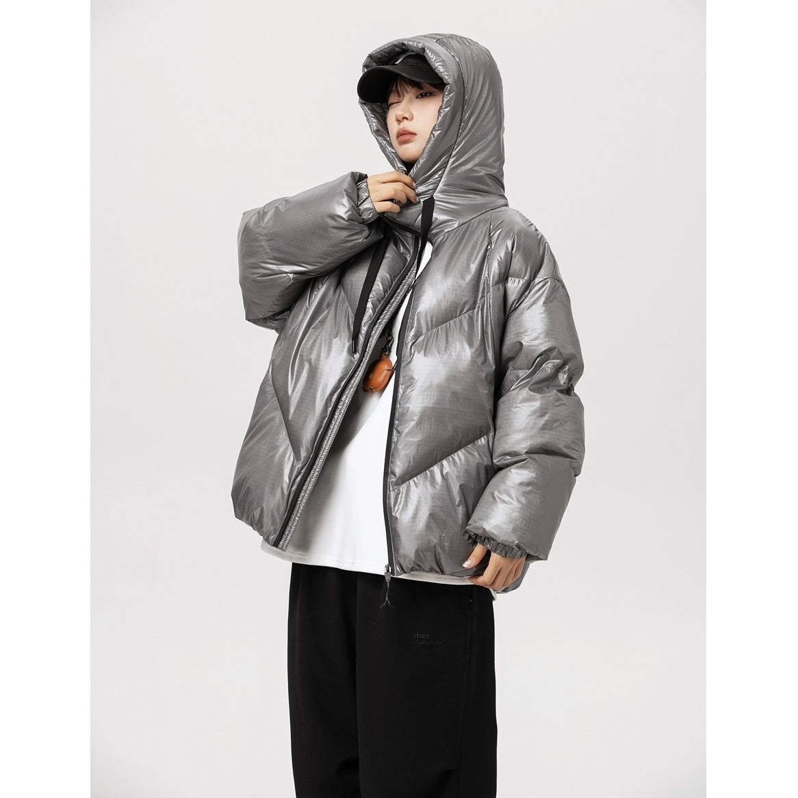 Loose Hooded Shiny Padded Jacket MW9657