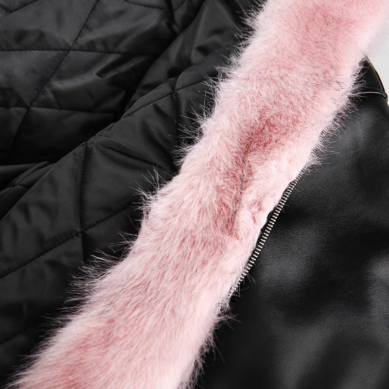 Fur Collar PU Hooded Jacket VI2014