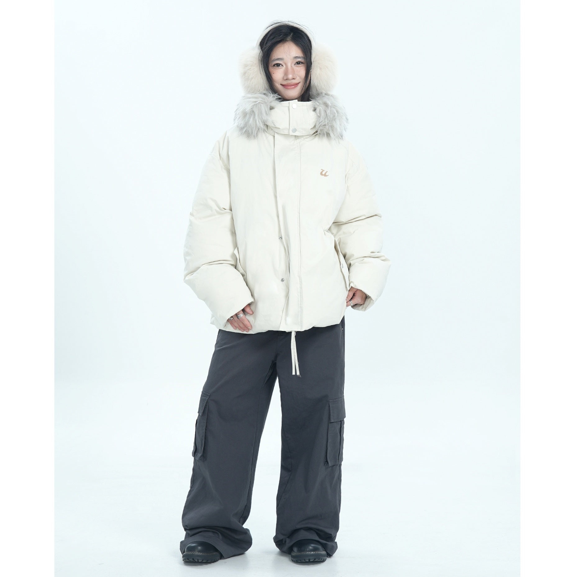 Fur Collar Simple Hooded Padded Jacket MW9670