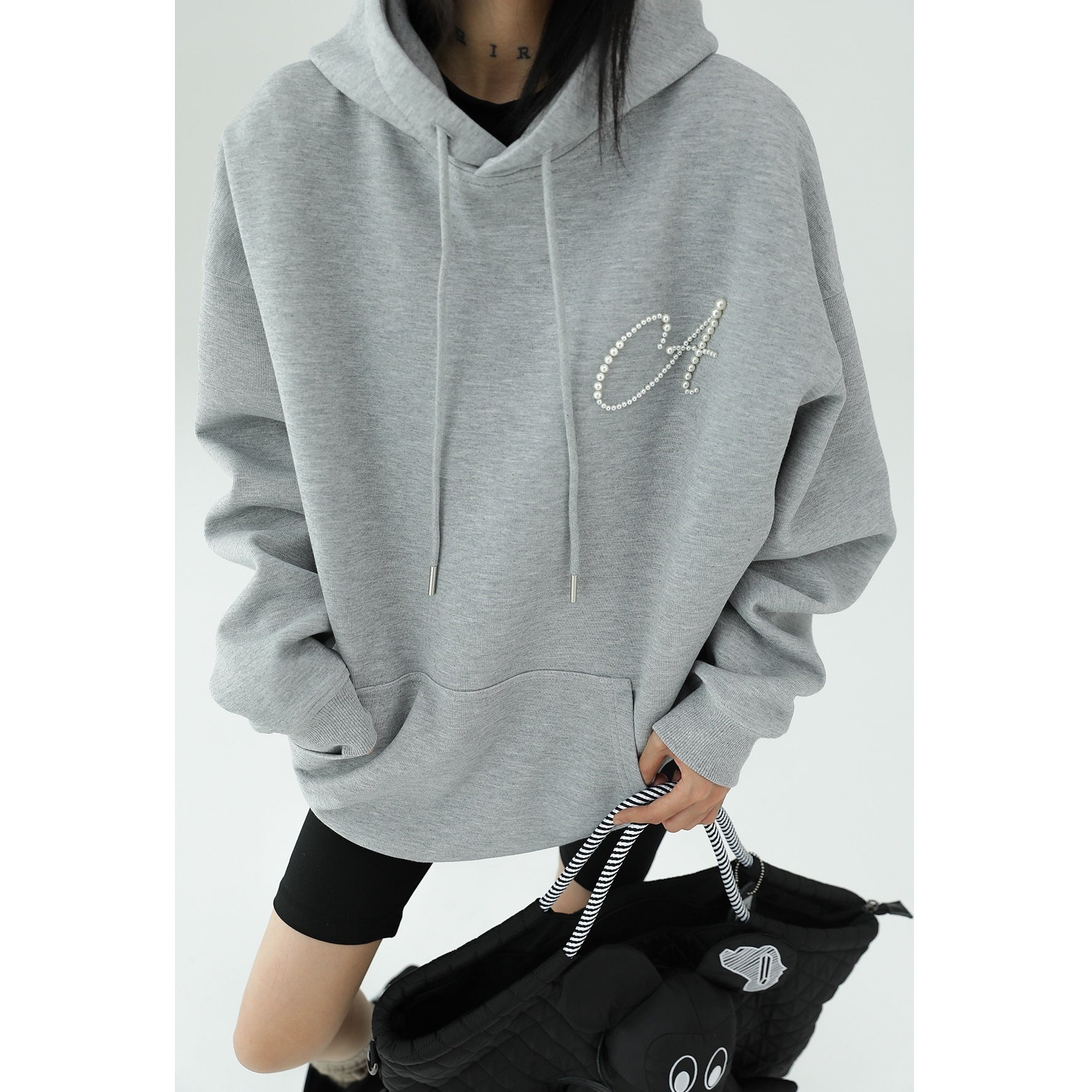 Three-dimensional Pearl Letter Hoodie AC7086