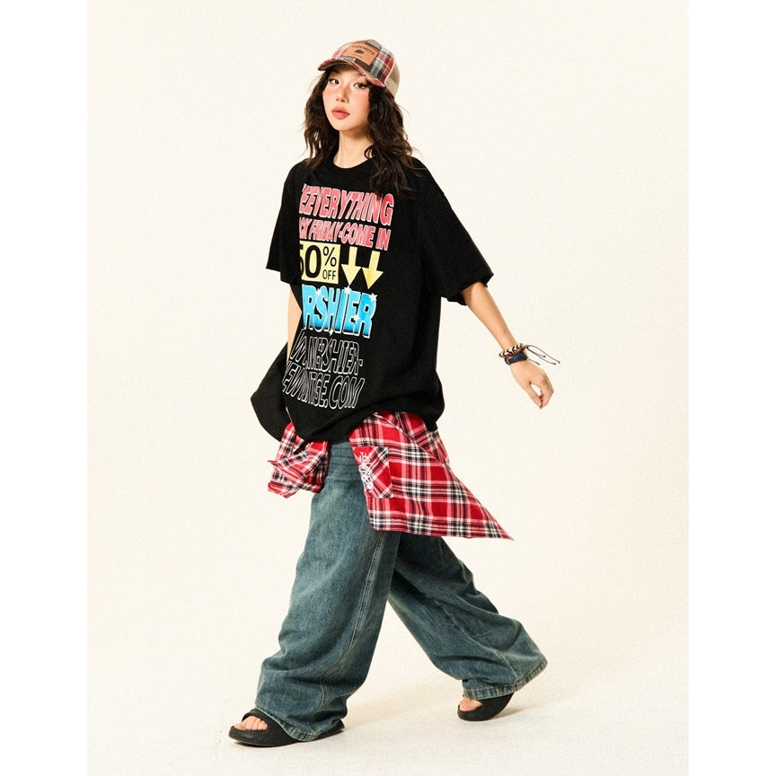 Colorful Letter Loose Pop T-Shirt YS7013