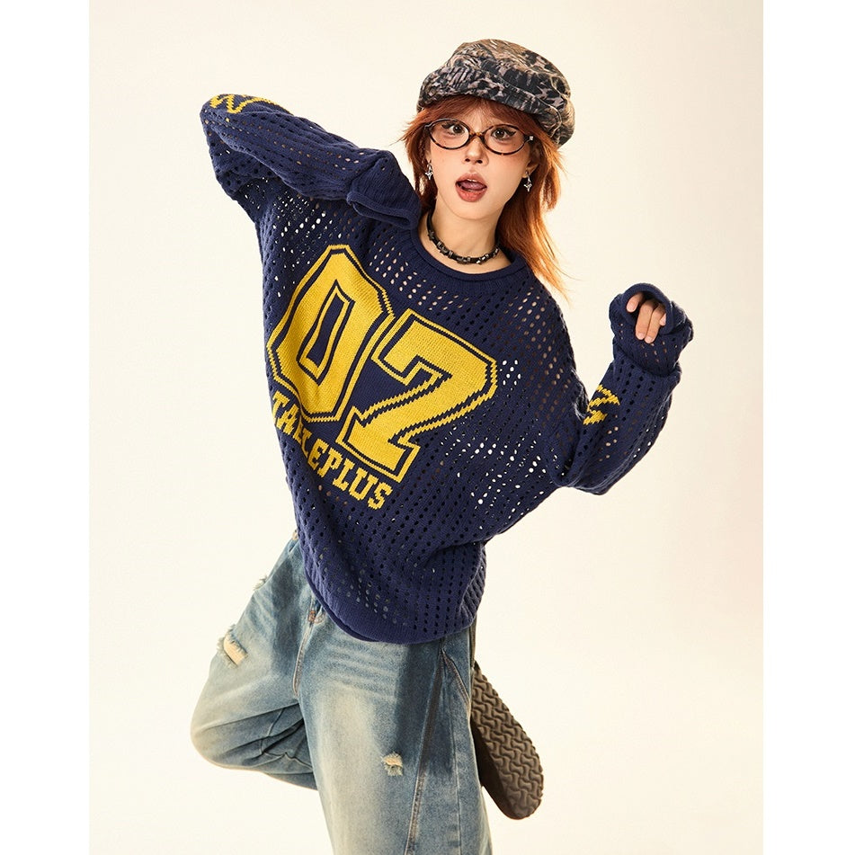 Cut-out Crew Neck Number Sweater MW9520