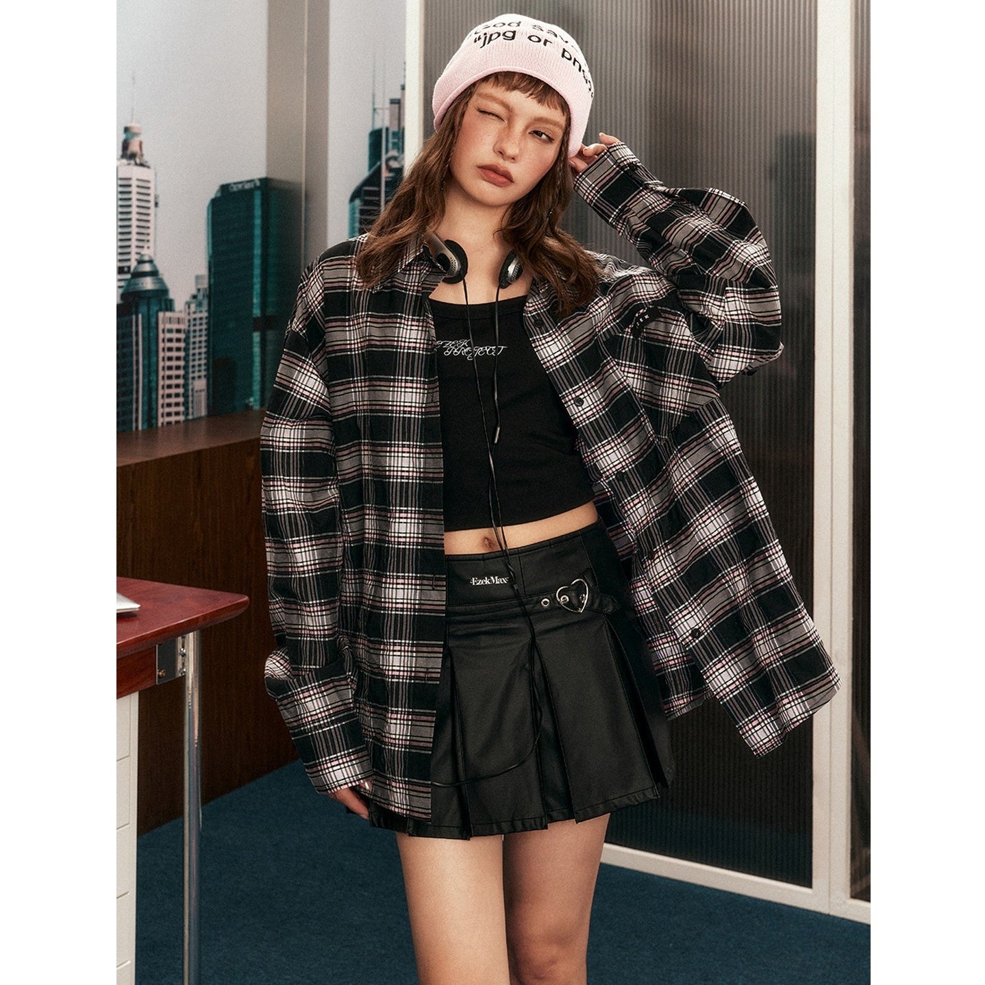 Casual Plaid Slouchy Shirt Jacket EZ151