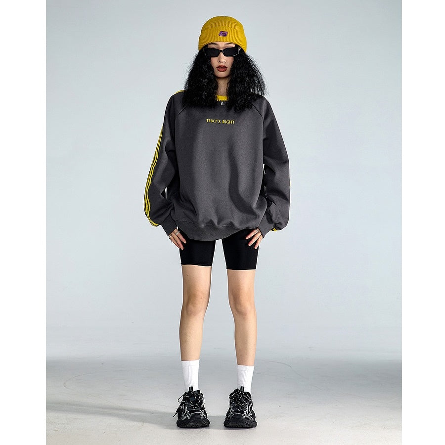 Contrasting Three Line Crew Neck Loose Sweat MW9320