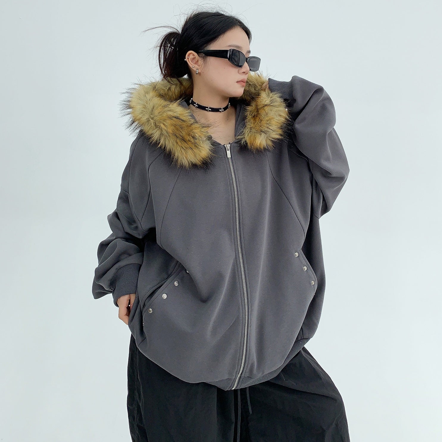 Removable Big Fur Collar Hooded Sweat Parka MW9461