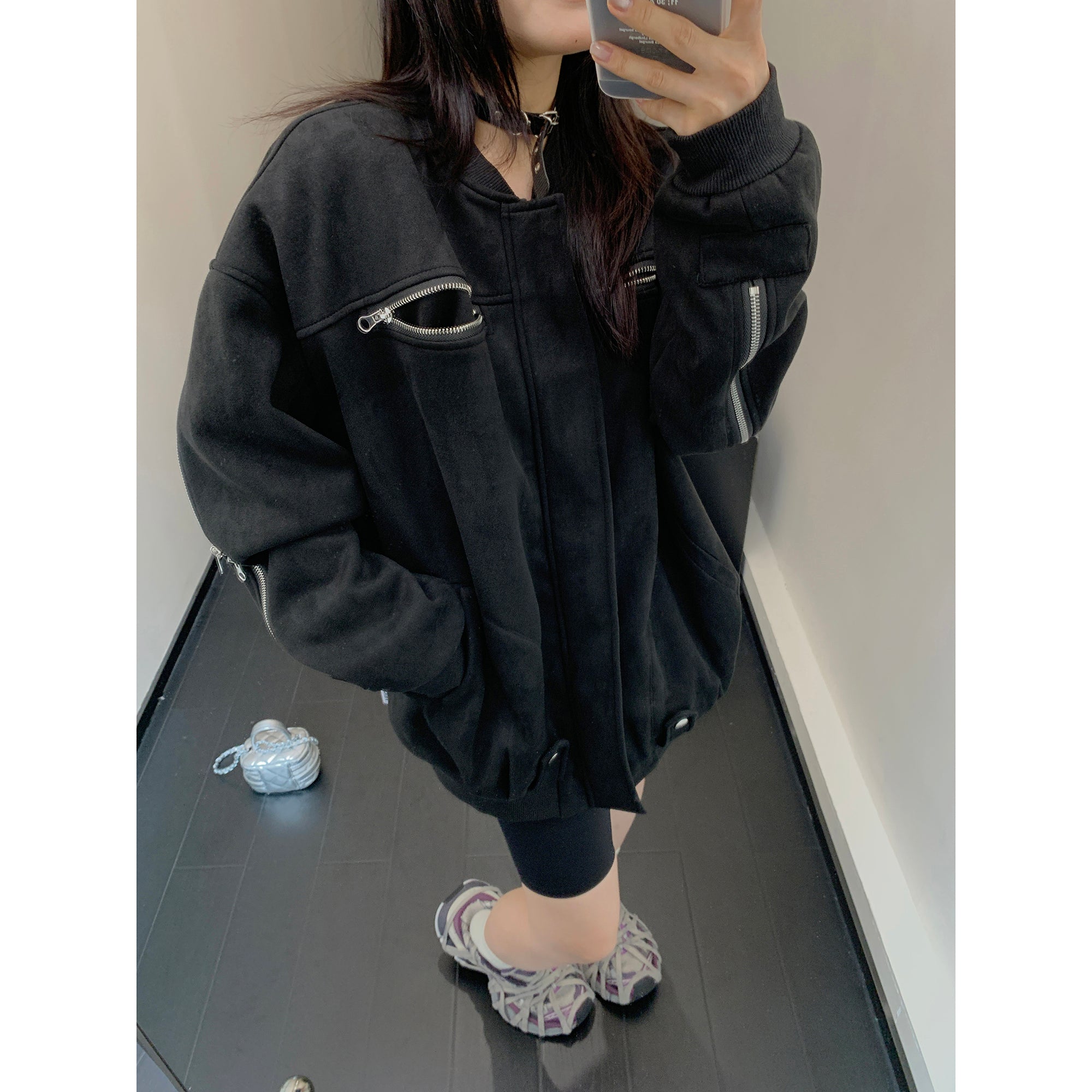 Zipper Design Loose Baseball Jacket MW9369