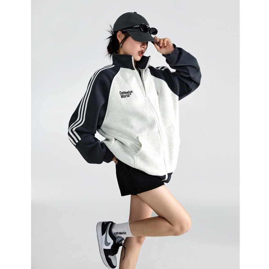 Line Sleeve High-Neck Zip Sweat Jacket MW9316