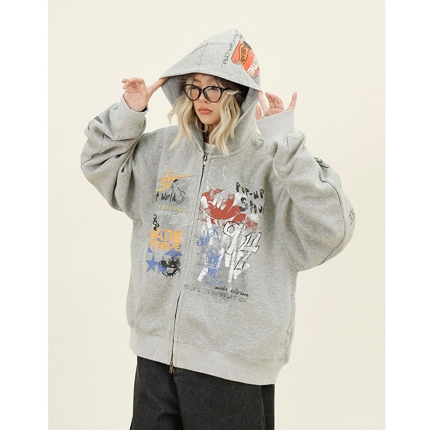 Paint Style Graffiti Sweat Hooded Jacket MW9944