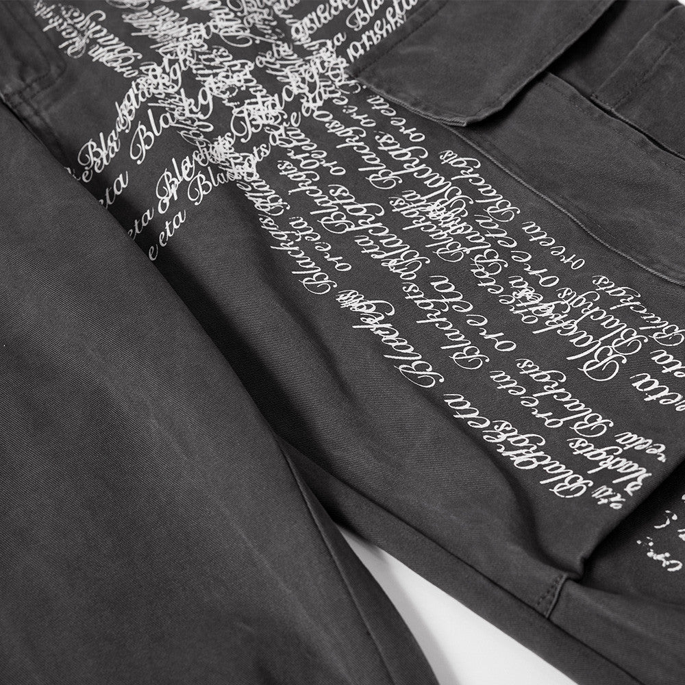 Letter Print Damage Pleats Cargo Pants MW10343
