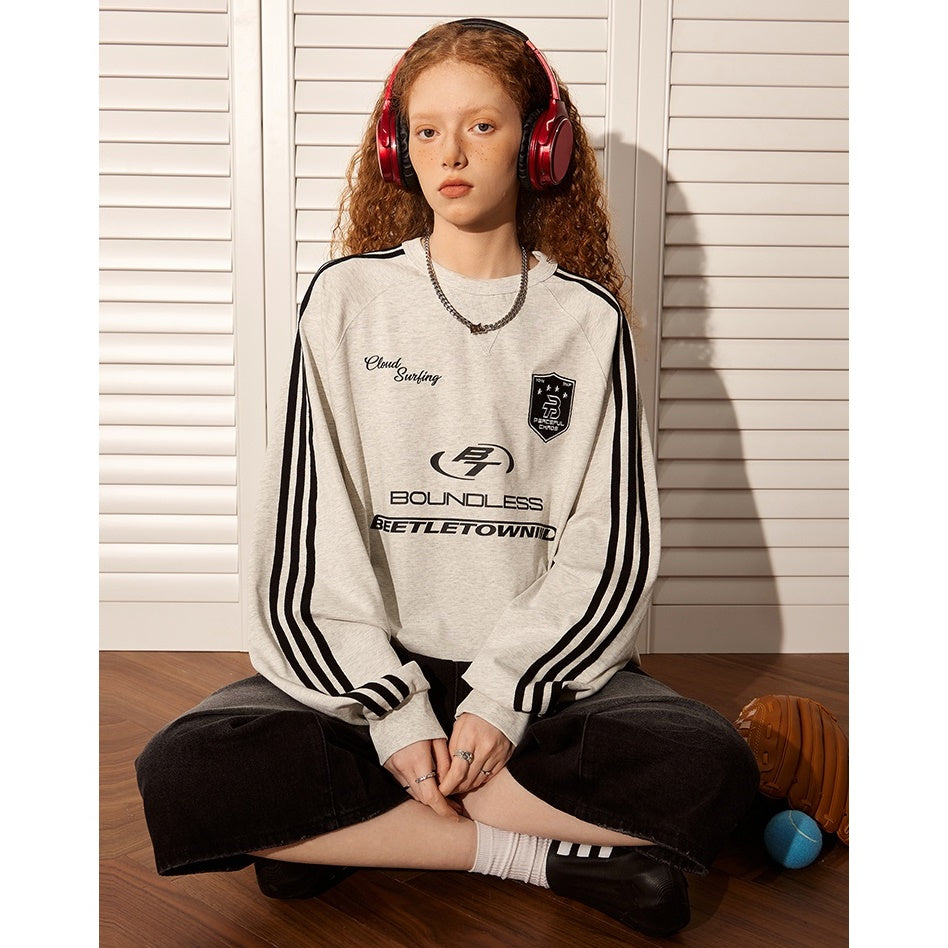 Sports Embroidery Crew Neck Loose Pullover BT7029