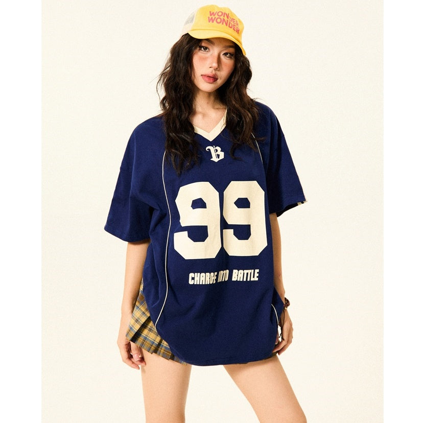 V-Neck Soccer Uniform Style Casual T-Shirt YS7002