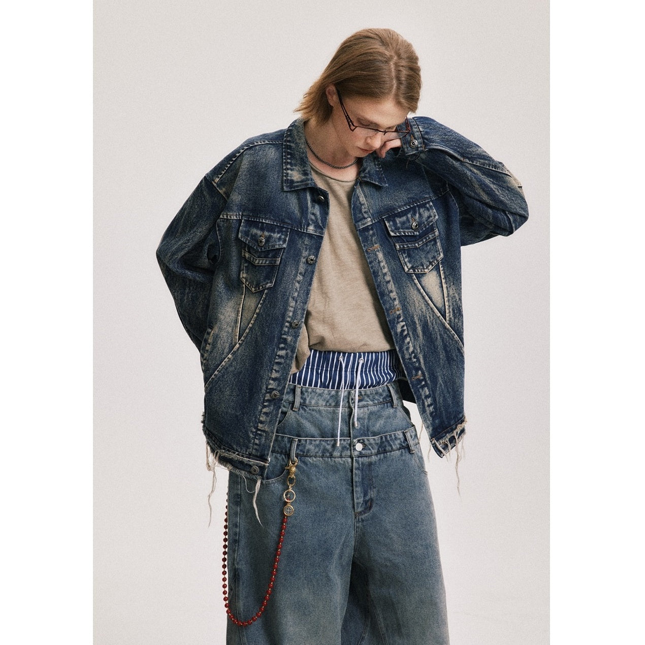 Row Edge Heavy Wash Loose Denim Jacket BX003