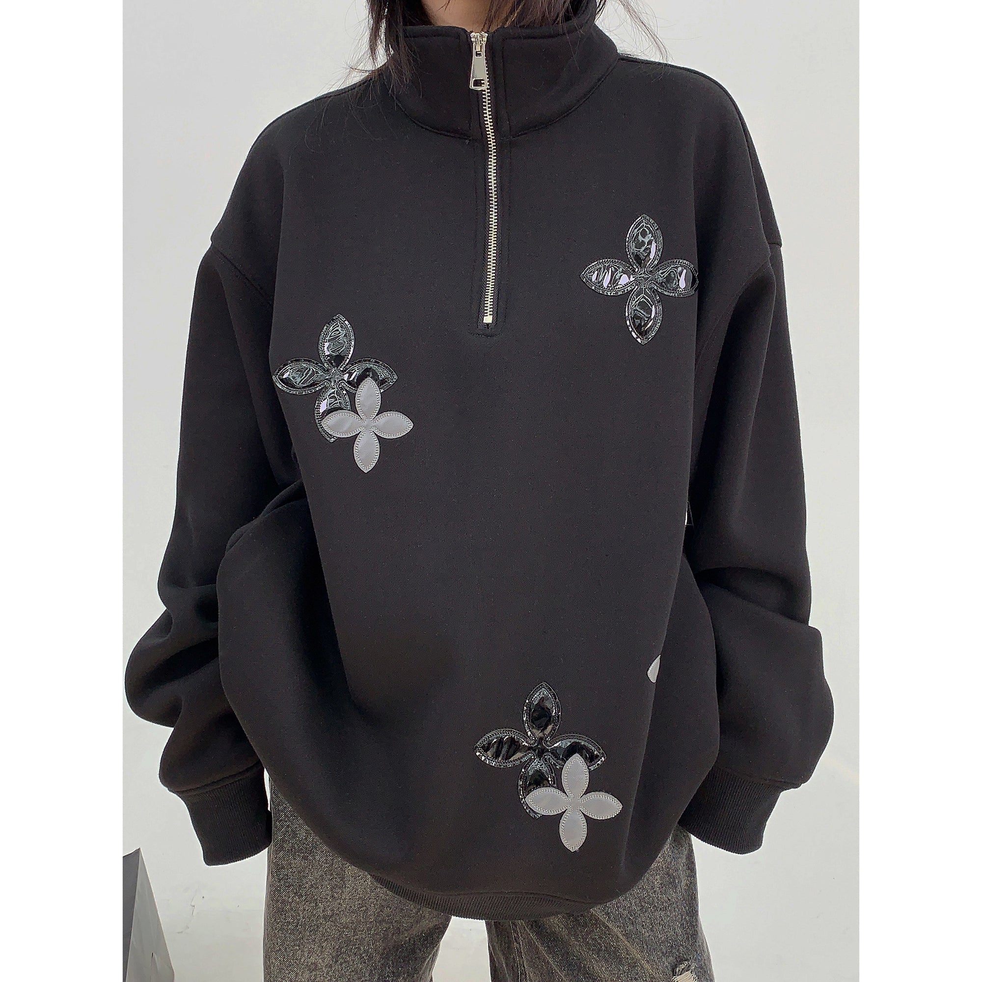 Veneer Embroidery Stand Collar Half-ZIP Sweat MW9843